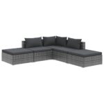 5-Piece Garden Lounge Set with Cushions Poly Rattan Wicker Outdoor Patio Furniture Grey