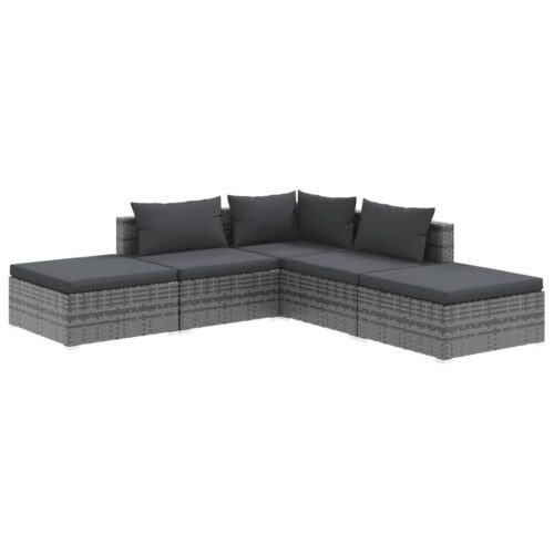 5-Piece Garden Lounge Set with Cushions Poly Rattan Wicker Outdoor Patio Furniture Grey