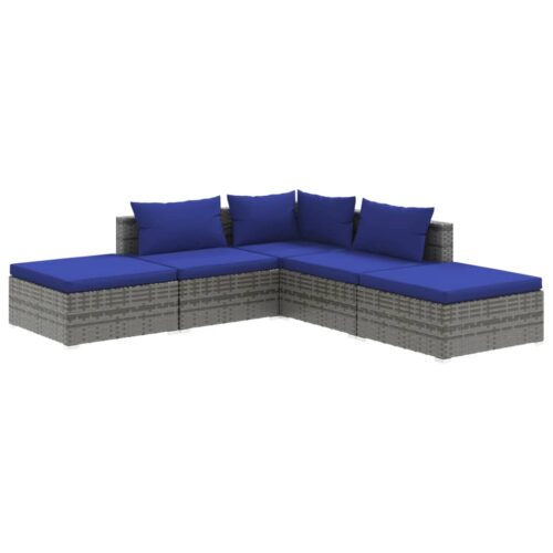 5-Piece Garden Lounge Set with Cushions Poly Rattan Wicker Outdoor Patio Furniture Grey