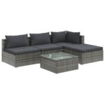5-Piece Garden Lounge Set with Cushions Poly Rattan Wicker Outdoor Patio Furniture Grey