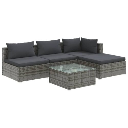 5-Piece Garden Lounge Set with Cushions Poly Rattan Wicker Outdoor Patio Furniture Grey