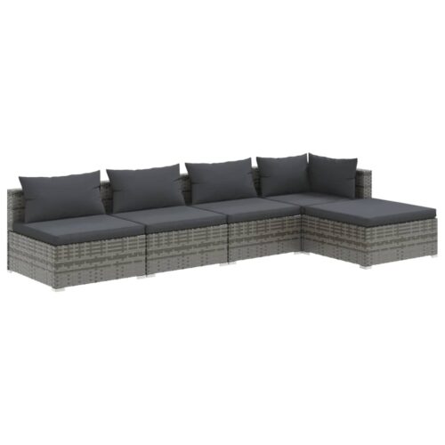 5-Piece Garden Lounge Set with Cushions Poly Rattan Wicker Outdoor Patio Furniture Grey
