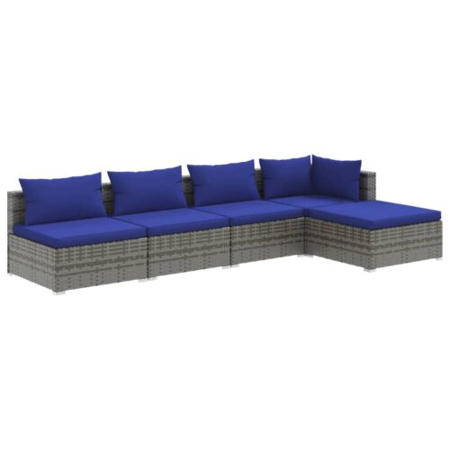 5-Piece Garden Lounge Set with Cushions Poly Rattan Wicker Outdoor Patio Furniture Grey