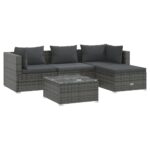 5-Piece Garden Lounge Set with Cushions Poly Rattan Wicker Outdoor Patio Furniture Grey