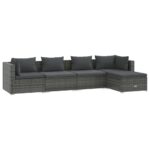 5-Piece Garden Lounge Set with Cushions Poly Rattan Wicker Outdoor Patio Furniture Grey