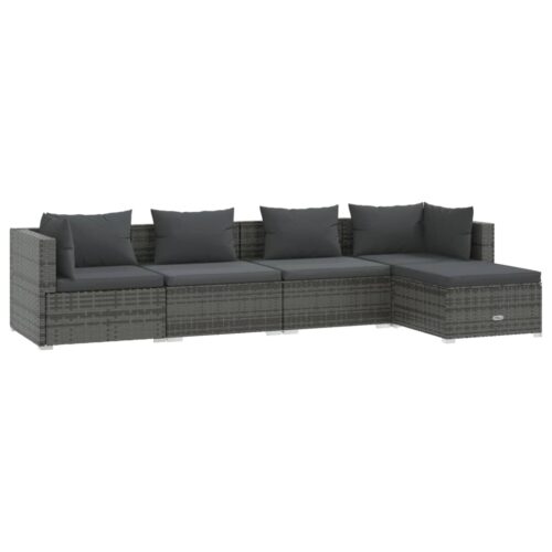 5-Piece Garden Lounge Set with Cushions Poly Rattan Wicker Outdoor Patio Furniture Grey