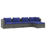 5-Piece Garden Lounge Set with Cushions Poly Rattan Wicker Outdoor Patio Furniture Grey