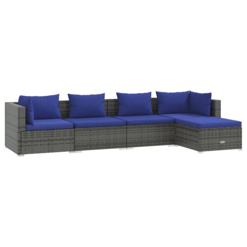 5-Piece Garden Lounge Set with Cushions Poly Rattan Wicker Outdoor Patio Furniture Grey