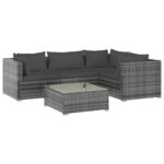 5-Piece Garden Lounge Set with Cushions Poly Rattan Wicker Outdoor Patio Furniture Grey