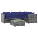 5-Piece Garden Lounge Set with Cushions Poly Rattan Wicker Outdoor Patio Furniture Grey