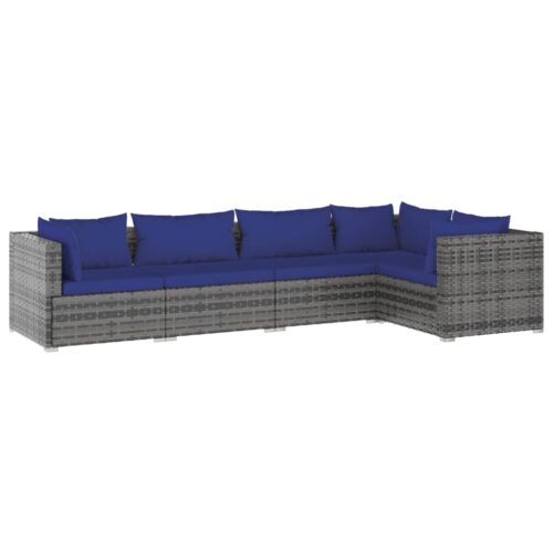 5-Piece Garden Lounge Set with Cushions Poly Rattan Wicker Outdoor Patio Furniture Grey