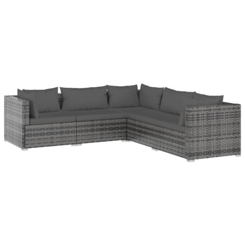 5-Piece Garden Lounge Set with Cushions Poly Rattan Wicker Outdoor Patio Furniture Grey