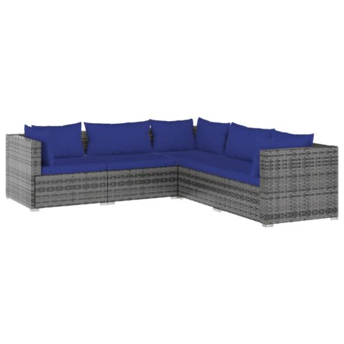 5-Piece Garden Lounge Set with Cushions Poly Rattan Wicker Outdoor Patio Furniture Grey