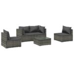 5-Piece Garden Lounge Set with Cushions Poly Rattan Wicker Outdoor Patio Furniture Grey