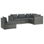 5-Piece Garden Lounge Set with Cushions Poly Rattan Wicker Outdoor Patio Furniture Grey
