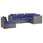 5-Piece Garden Lounge Set with Cushions Poly Rattan Wicker Outdoor Patio Furniture Grey