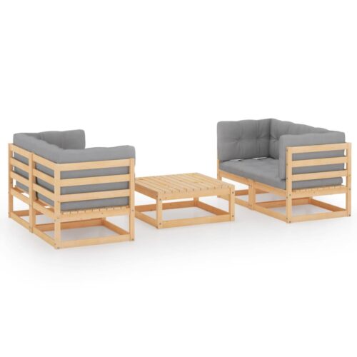 5-Piece Garden Lounge Set with Cushions Pine Wood Outdoor Patio Furniture