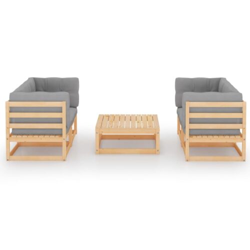 5-Piece Garden Lounge Set with Cushions Pine Wood Outdoor Patio Furniture - Image 3