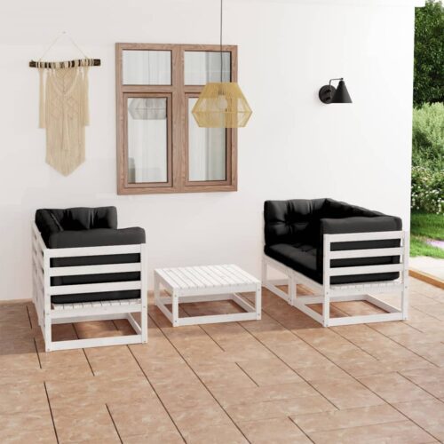 5-Piece Garden Lounge Set with Cushions Pine Wood Outdoor Patio Furniture - Image 2