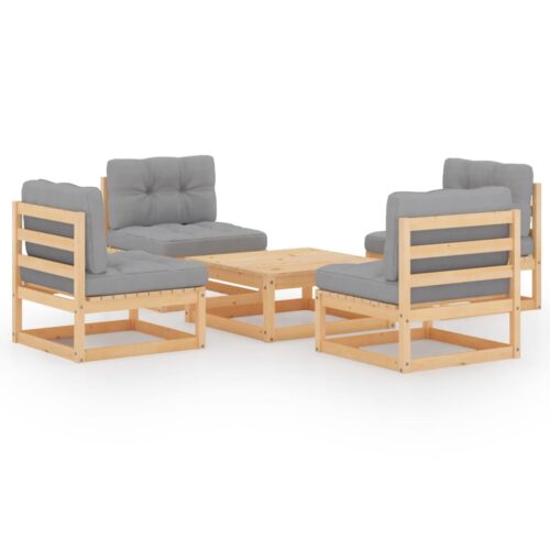 5-Piece Garden Lounge Set with Cushions Pine Wood Outdoor Patio Furniture