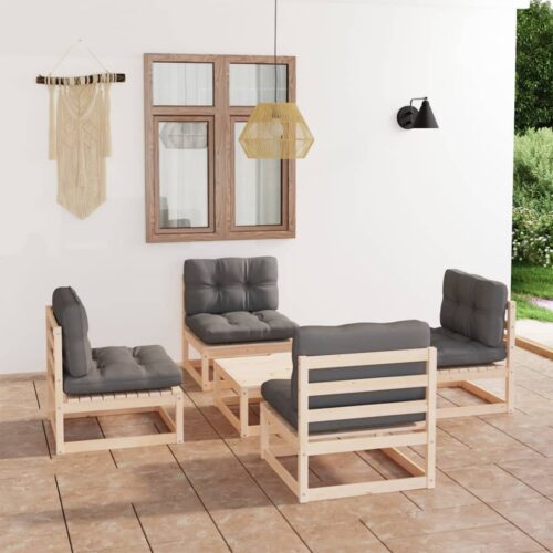 5-Piece Garden Lounge Set with Cushions Pine Wood Outdoor Patio Furniture - Image 2