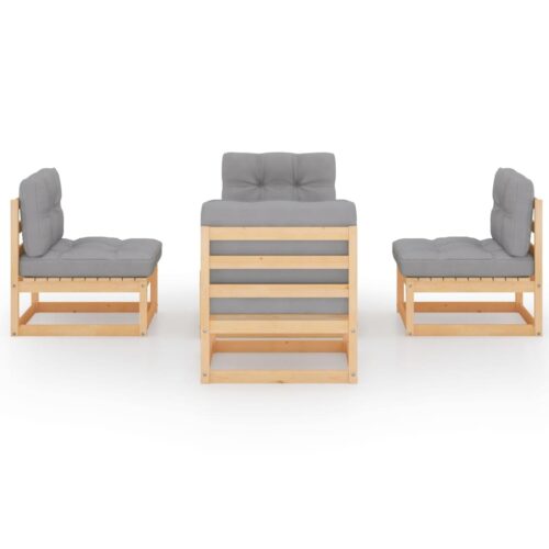 5-Piece Garden Lounge Set with Cushions Pine Wood Outdoor Patio Furniture - Image 3