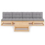 5-Piece Garden Lounge Set with Cushions Pine Wood Outdoor Patio Furniture