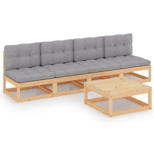 5-Piece Garden Lounge Set with Cushions Pine Wood Outdoor Patio Furniture - Image 2