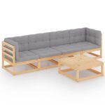 5-Piece Garden Lounge Set with Cushions Pine Wood Outdoor Patio Furniture
