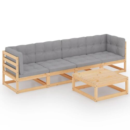 5-Piece Garden Lounge Set with Cushions Pine Wood Outdoor Patio Furniture