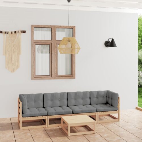 5-Piece Garden Lounge Set with Cushions Pine Wood Outdoor Patio Furniture - Image 2