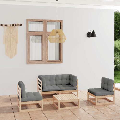 5-Piece Garden Lounge Set with Cushions Pine Wood Outdoor Patio Furniture - Image 2