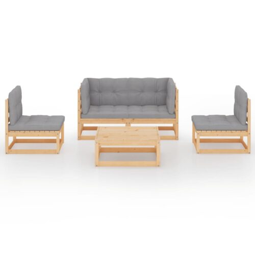 5-Piece Garden Lounge Set with Cushions Pine Wood Outdoor Patio Furniture - Image 3