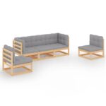 5-Piece Garden Lounge Set with Cushions Pine Wood Outdoor Patio Furniture