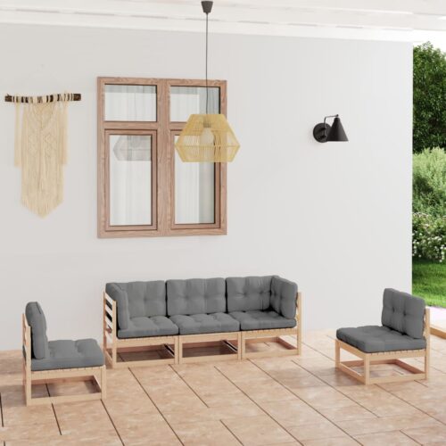 5-Piece Garden Lounge Set with Cushions Pine Wood Outdoor Patio Furniture - Image 2