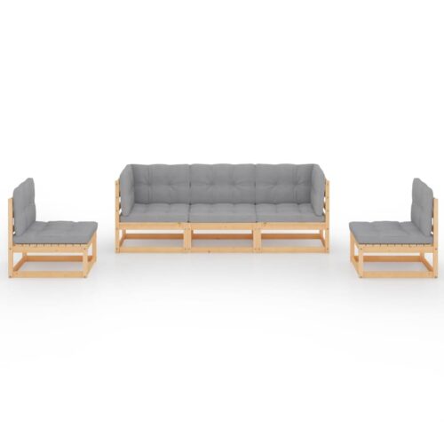 5-Piece Garden Lounge Set with Cushions Pine Wood Outdoor Patio Furniture - Image 3