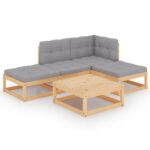 5-Piece Garden Lounge Set with Cushions Pine Wood Outdoor Patio Furniture