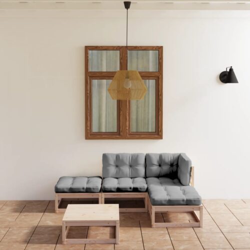 5-Piece Garden Lounge Set with Cushions Pine Wood Outdoor Patio Furniture - Image 2