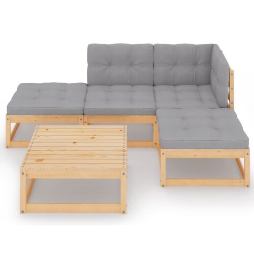 5-Piece Garden Lounge Set with Cushions Pine Wood Outdoor Patio Furniture - Image 3