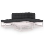 5-Piece Garden Lounge Set with Cushions Pine Wood Outdoor Patio Furniture