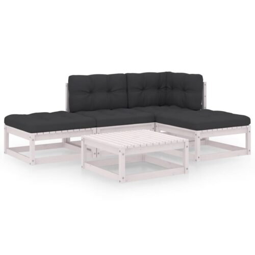 5-Piece Garden Lounge Set with Cushions Pine Wood Outdoor Patio Furniture