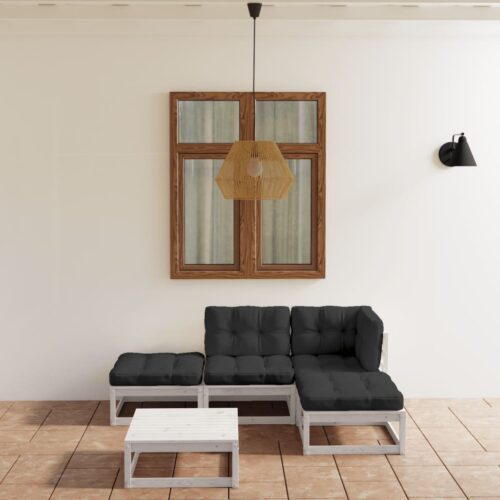 5-Piece Garden Lounge Set with Cushions Pine Wood Outdoor Patio Furniture - Image 2