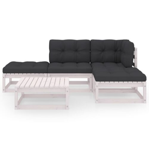 5-Piece Garden Lounge Set with Cushions Pine Wood Outdoor Patio Furniture - Image 3