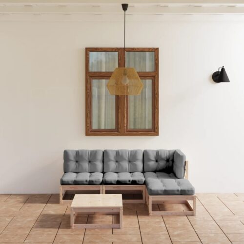 5-Piece Garden Lounge Set with Cushions Pine Wood Outdoor Patio Furniture - Image 2