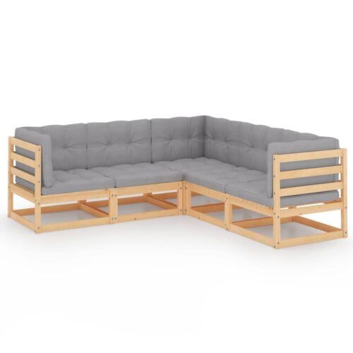 5-Piece Garden Lounge Set with Cushions Pine Wood Outdoor Patio Furniture