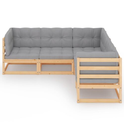 5-Piece Garden Lounge Set with Cushions Pine Wood Outdoor Patio Furniture - Image 3