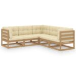 5-Piece Garden Lounge Set with Cushions Pine Wood Outdoor Patio Furniture