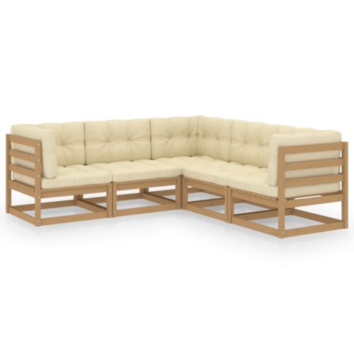 5-Piece Garden Lounge Set with Cushions Pine Wood Outdoor Patio Furniture