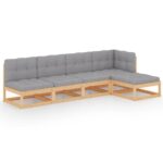 5-Piece Garden Lounge Set with Cushions Pine Wood Outdoor Patio Furniture