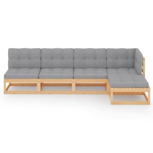 5-Piece Garden Lounge Set with Cushions Pine Wood Outdoor Patio Furniture - Image 3